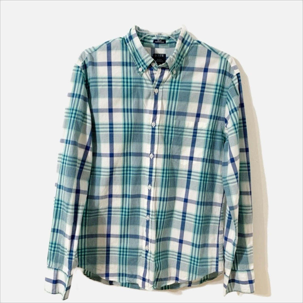 J. Crew Factory Slim Untucked Flex Wash Plaid Long Sleeve Button Down Shirt